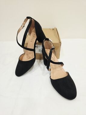 Journee Collection Foster Black Suede Ankle-Strap Heels